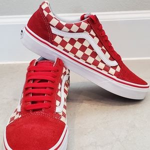 Red checkerboard Vans